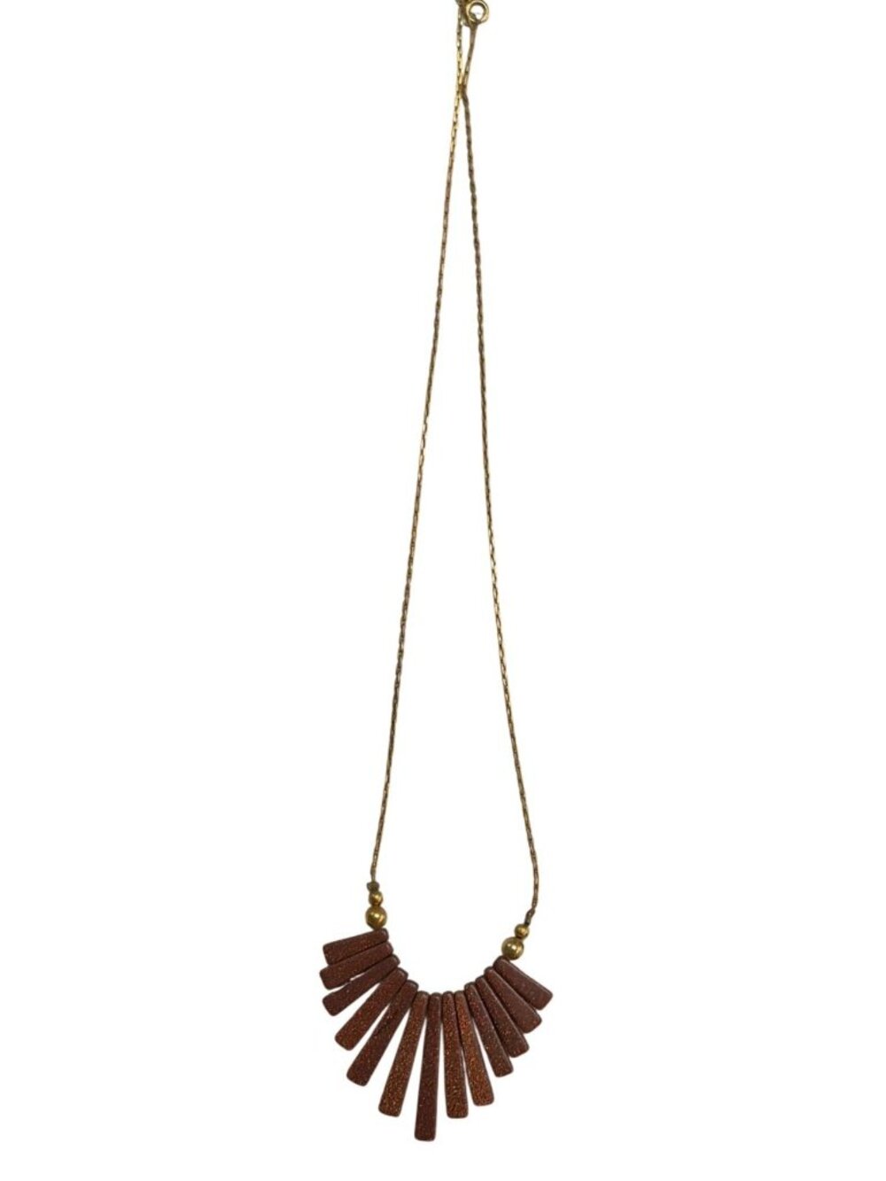 Retro Geometric Fan Necklace – Brown Sparkle Glitter Resin & Gold Beads - Picture 5 of 7